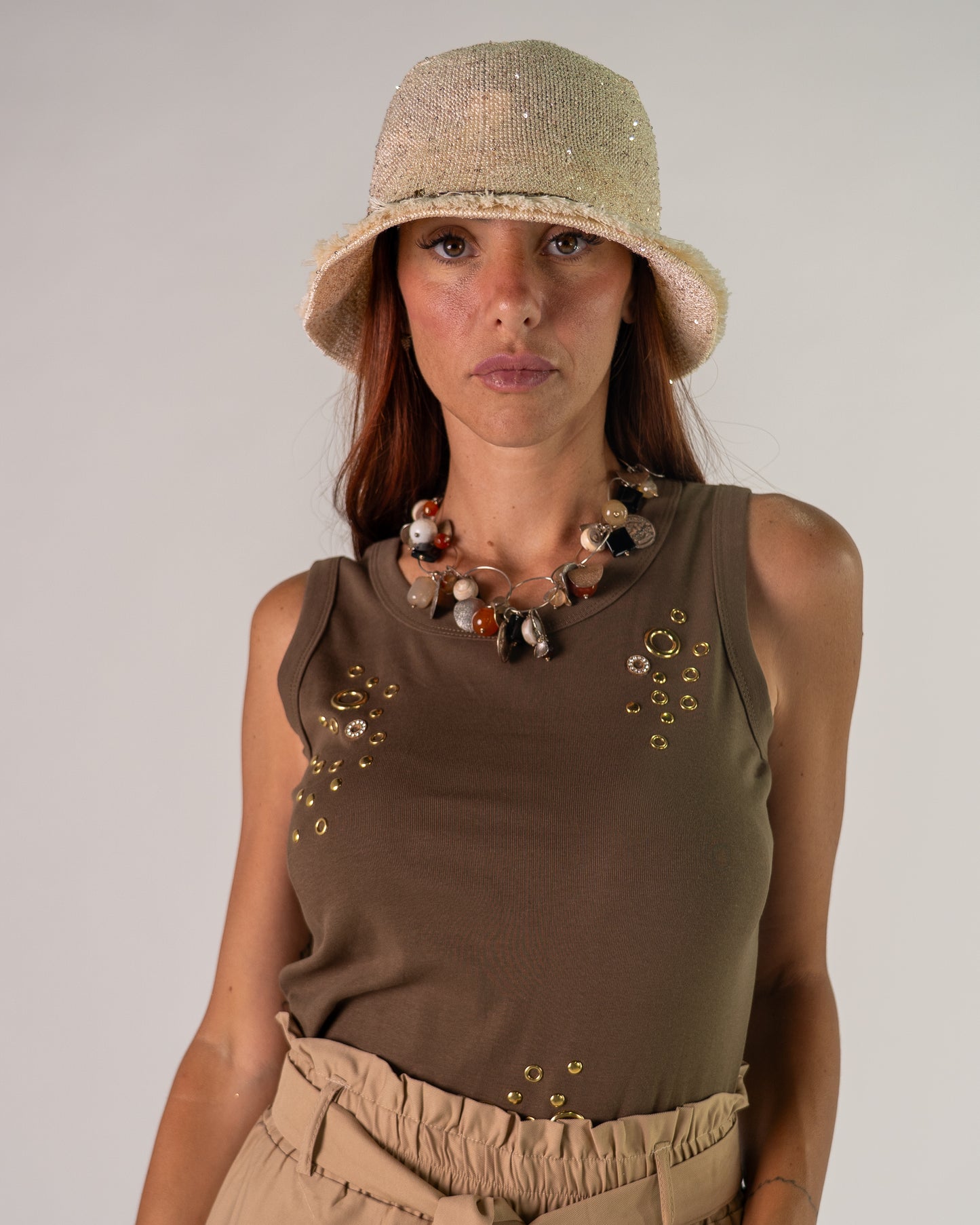 Canotta occhielli strass