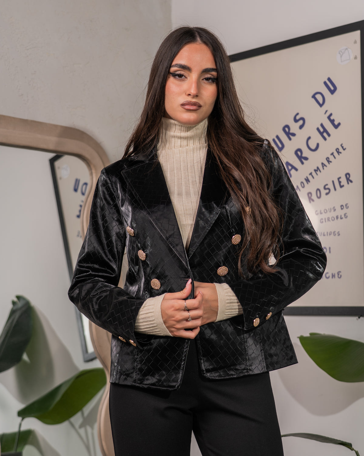 Blazer Doppiopetto in Ecopelle Nero / Blu