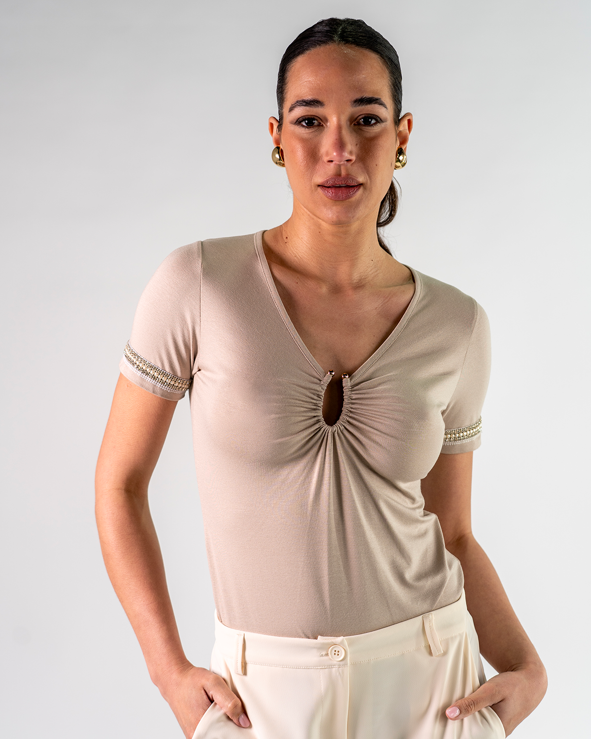 Maglia Mezza Manica Strass&Perle