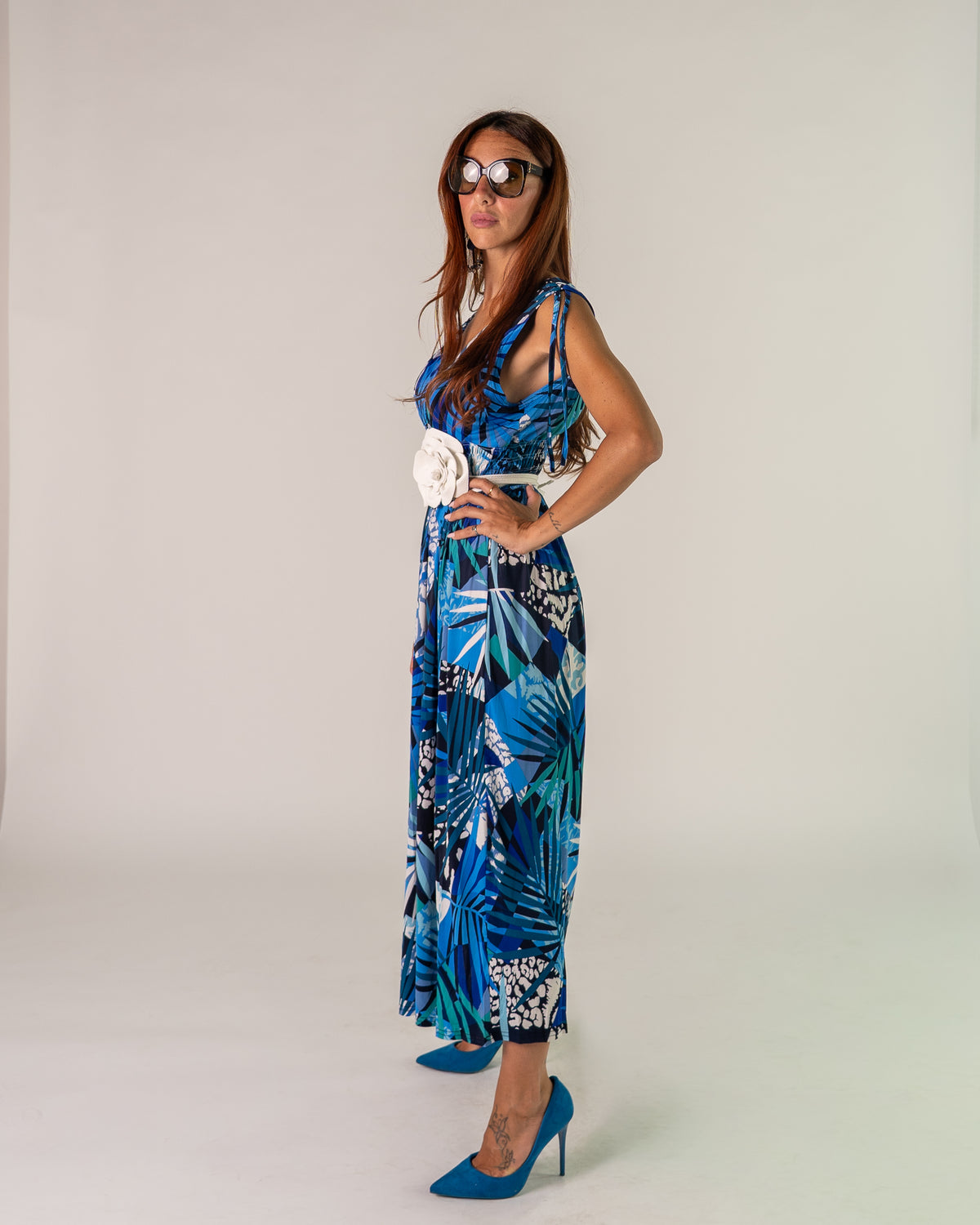 Abito giromanica Jungle Blu