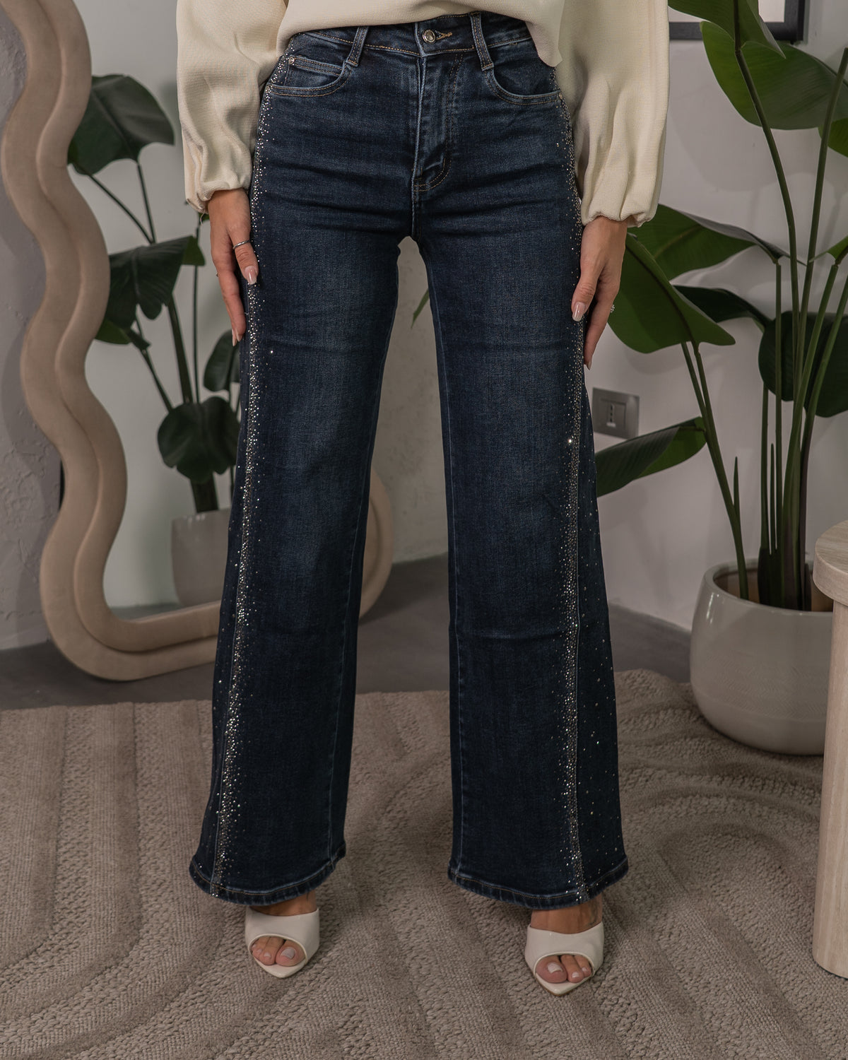 Jeans con Bande Laterali Scintillanti
