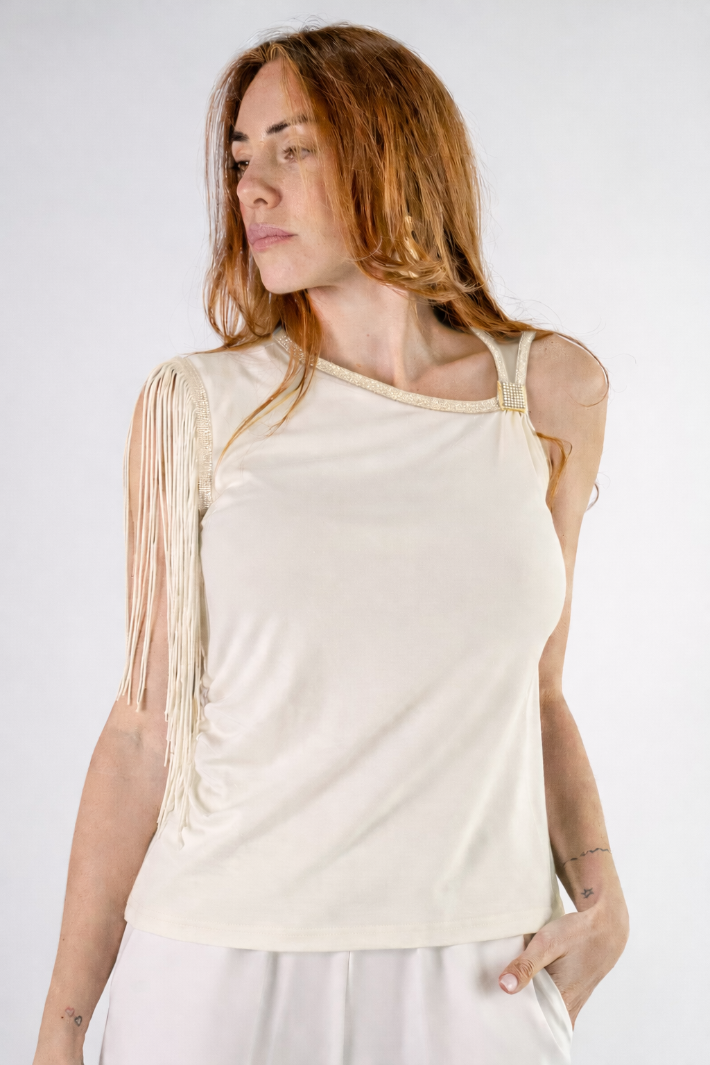 Top Monospalla con frange