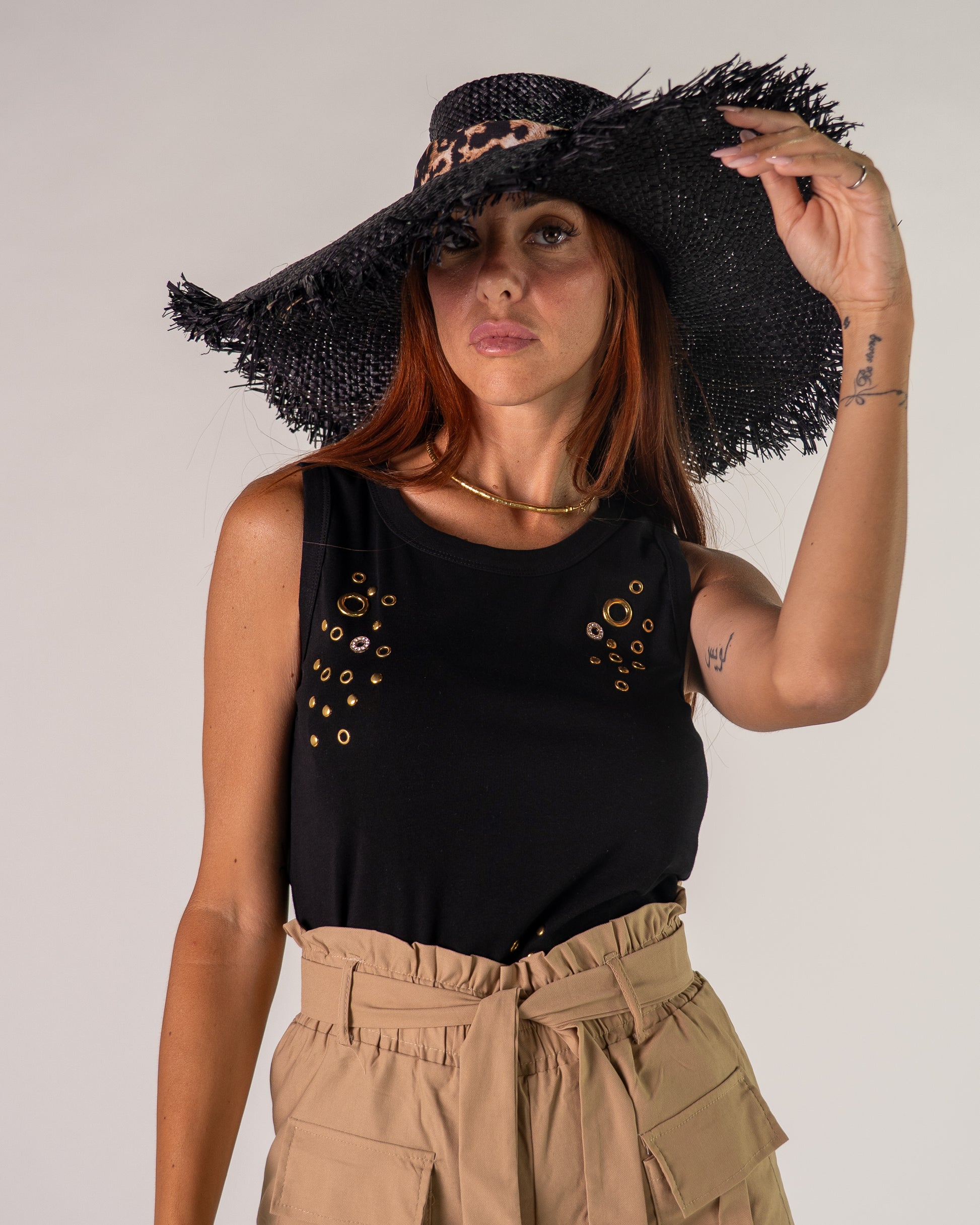 Canotta occhielli strass