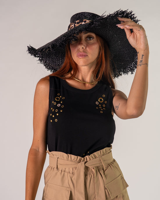 Canotta occhielli strass