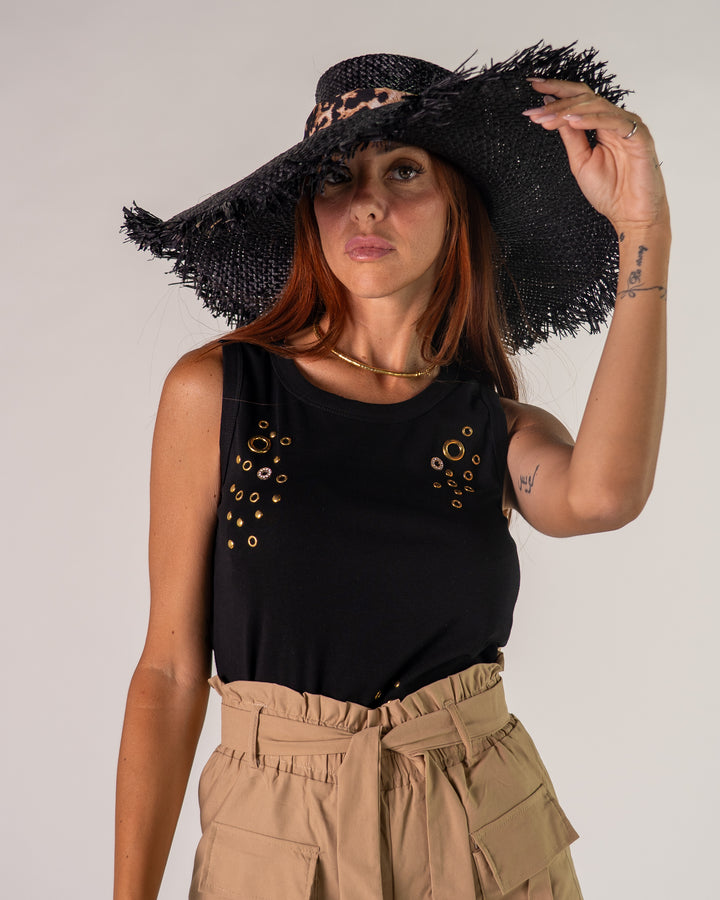 Canotta occhielli strass