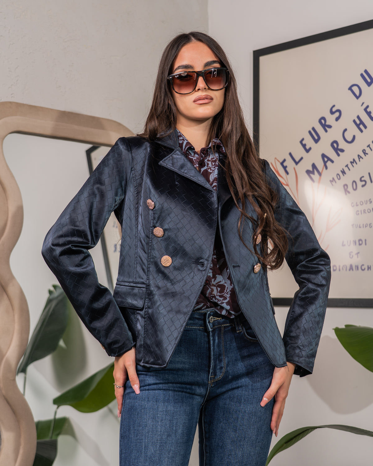 Blazer Doppiopetto in Ecopelle Nero / Blu