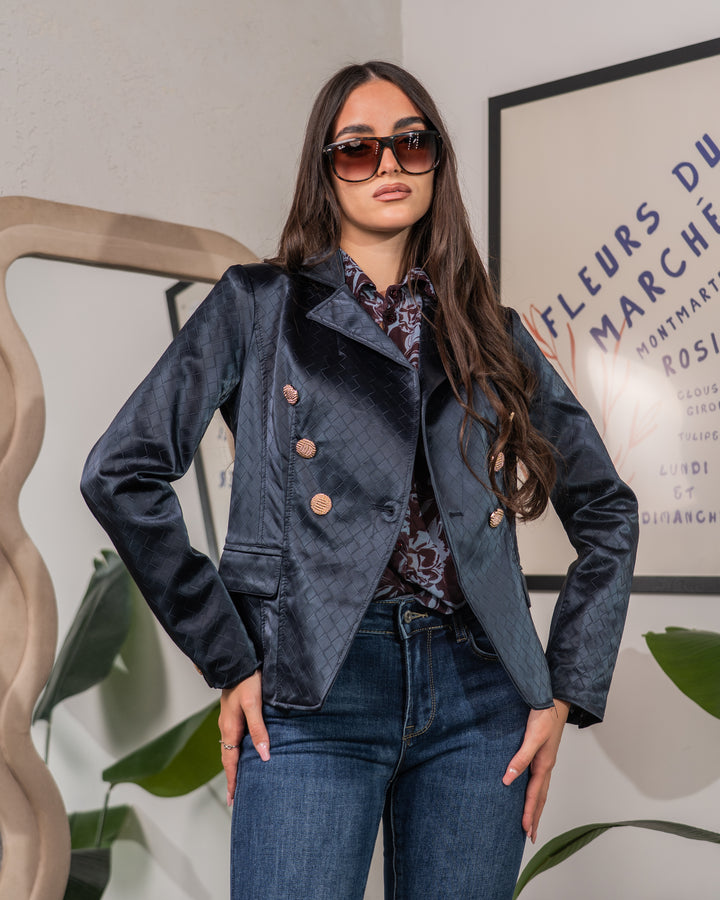 Blazer Doppiopetto in Ecopelle Nero / Blu