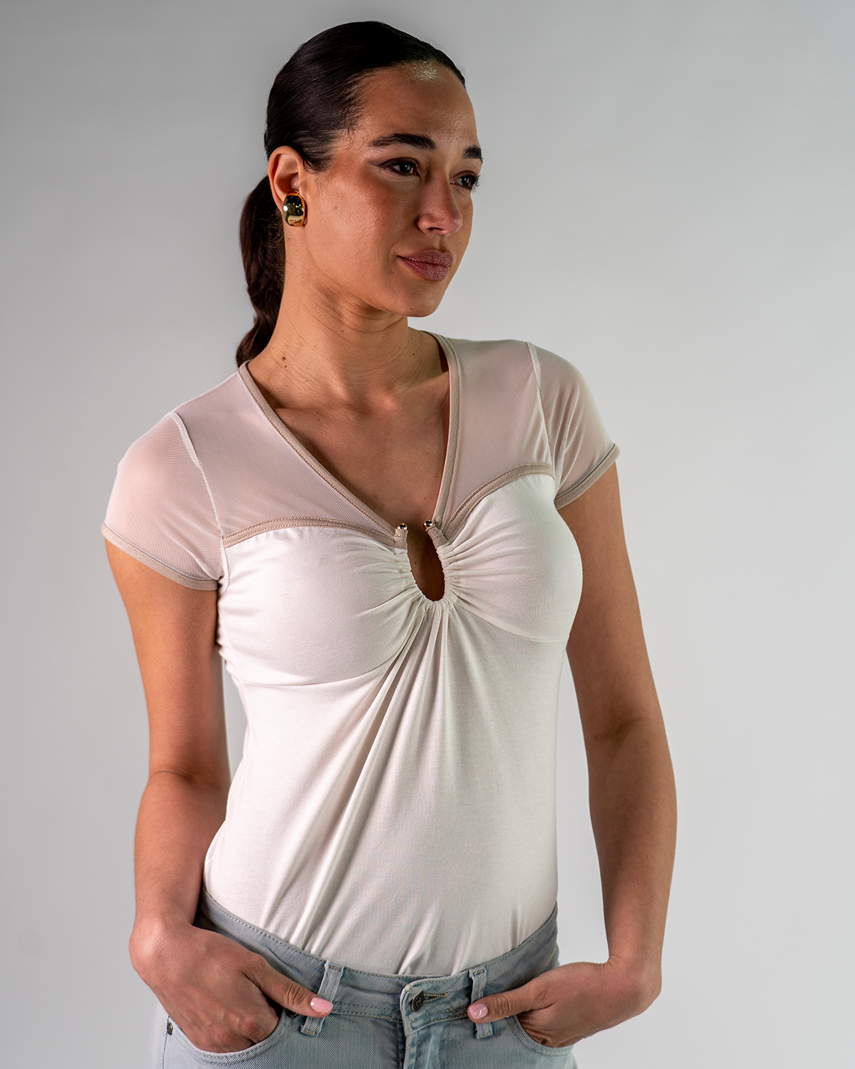 Top Mezza Manica in Tulle