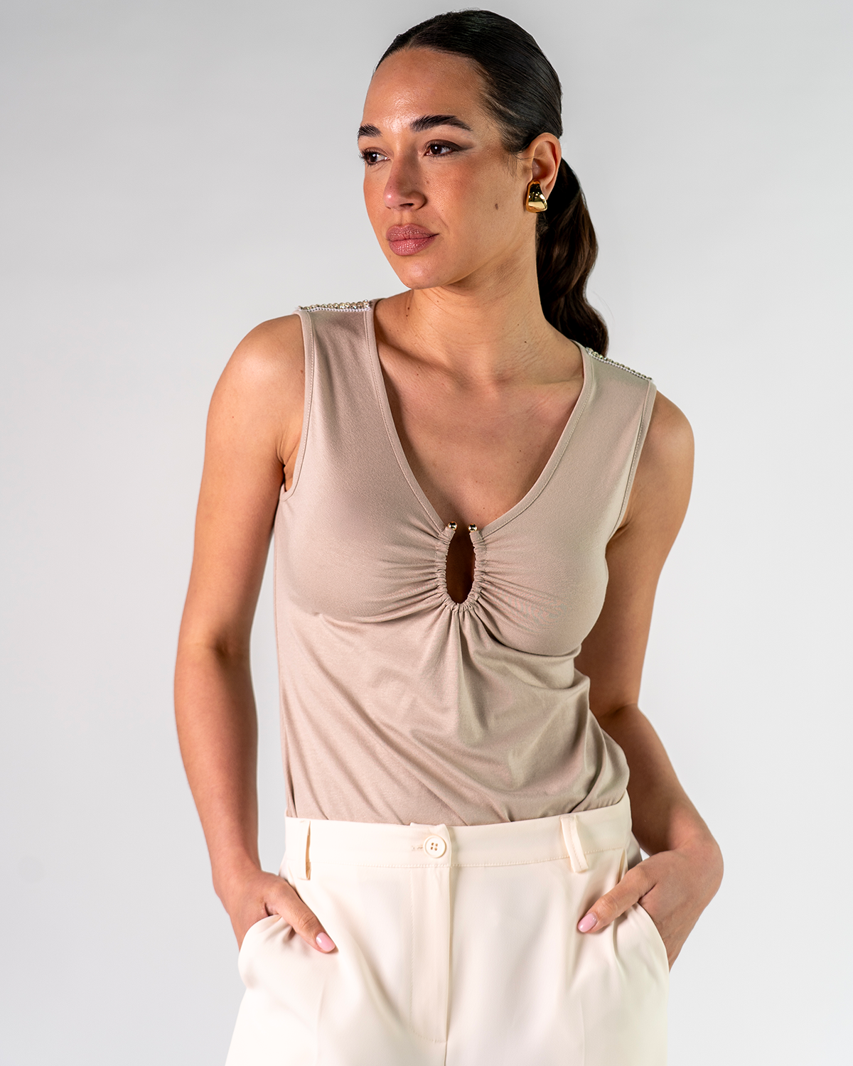 Top Canotta Strass & Perle