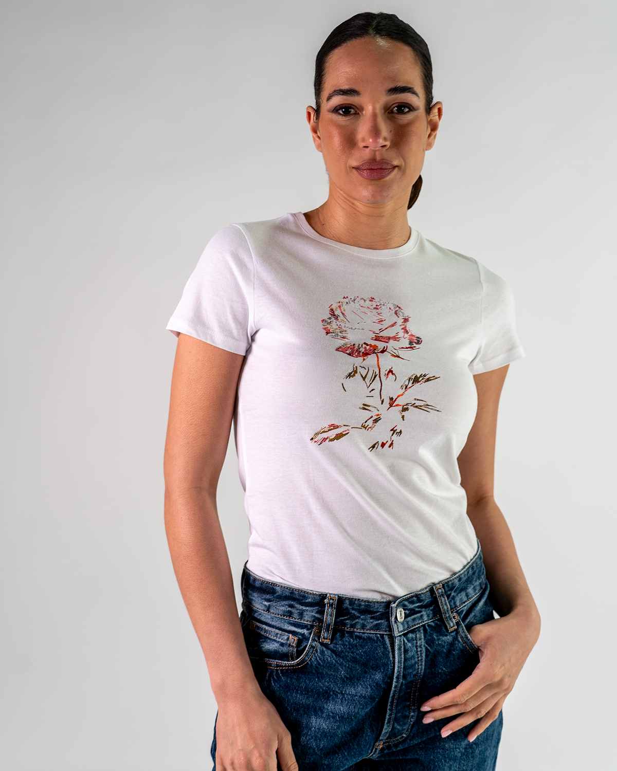 T-Shirt in Cotone Rosa Astratta