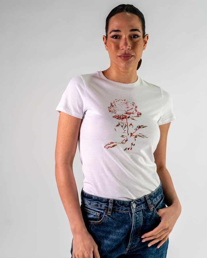 T-Shirt in Cotone Rosa Astratta