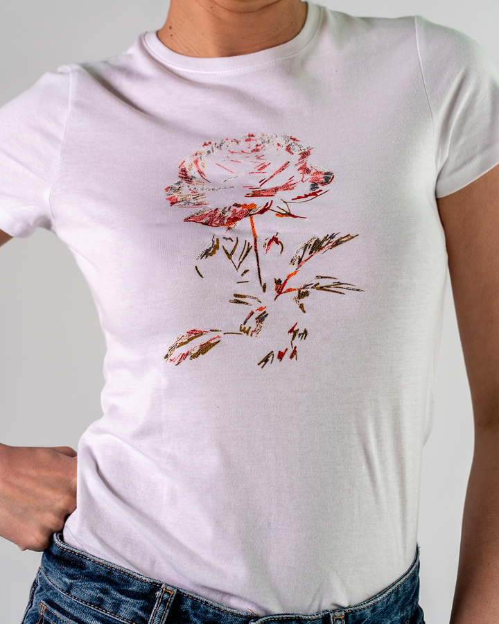 T-Shirt in Cotone Rosa Astratta