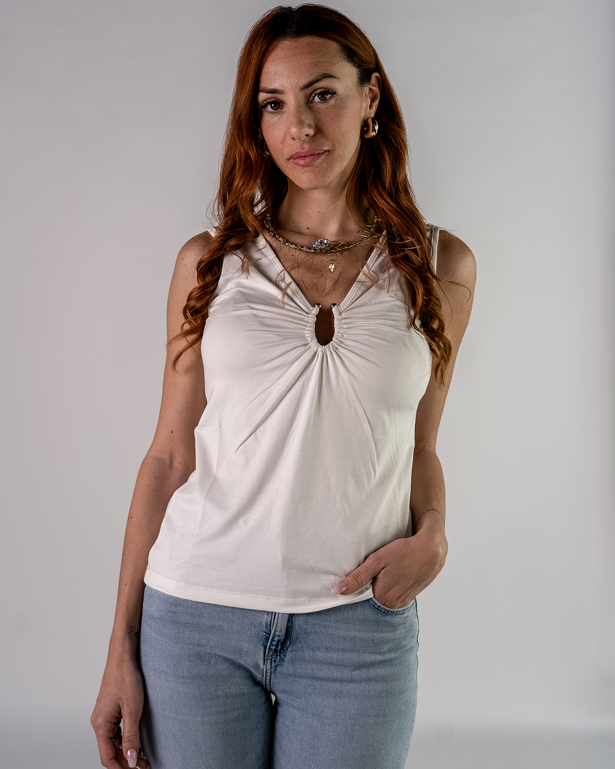 Top Canotta Strass & Perle
