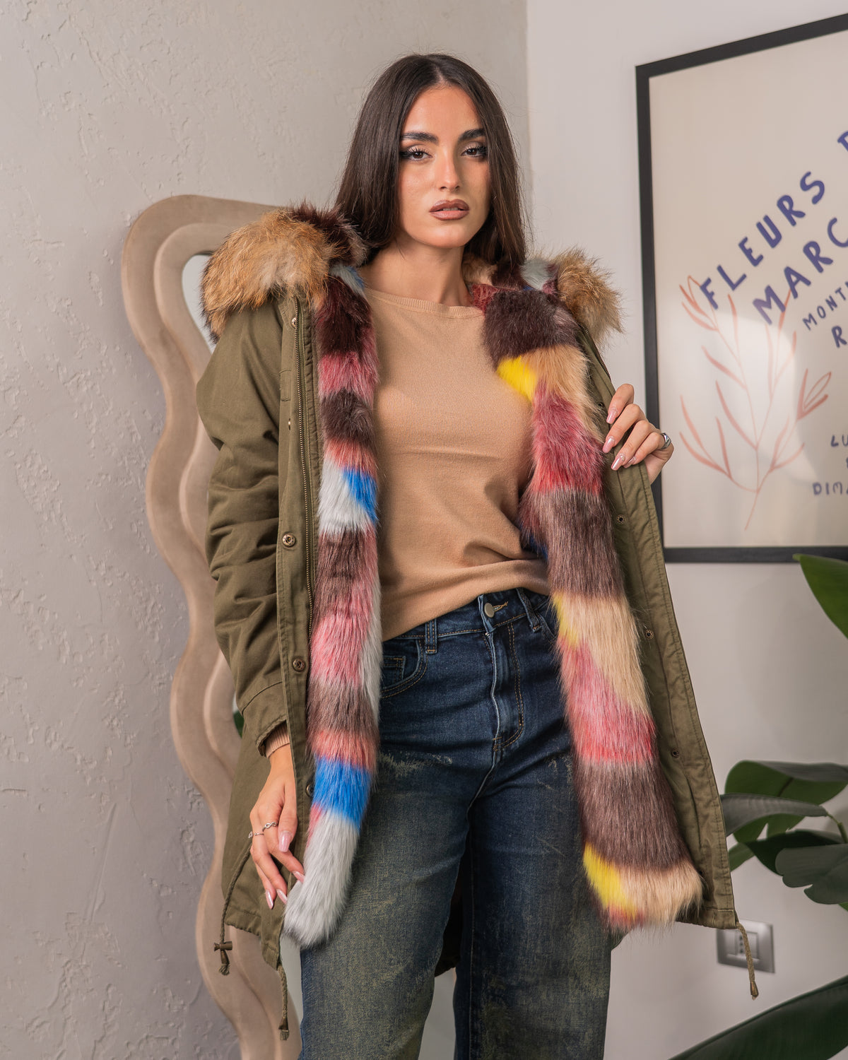Parka Foderato Ecopelliccia Multicolor
