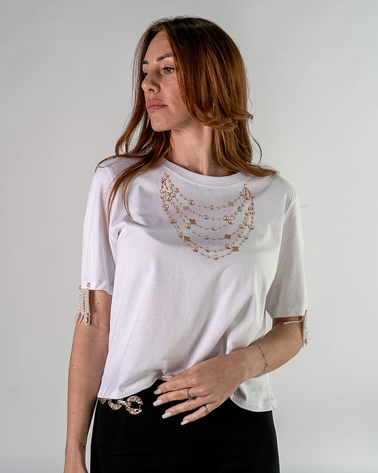 T shirt collana di perle