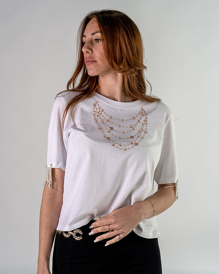 T shirt collana di perle