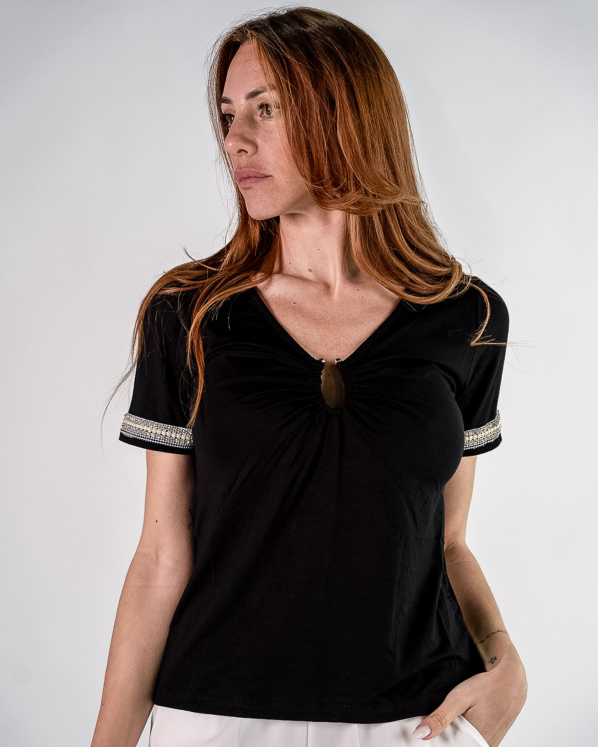Maglia Mezza Manica Strass&Perle