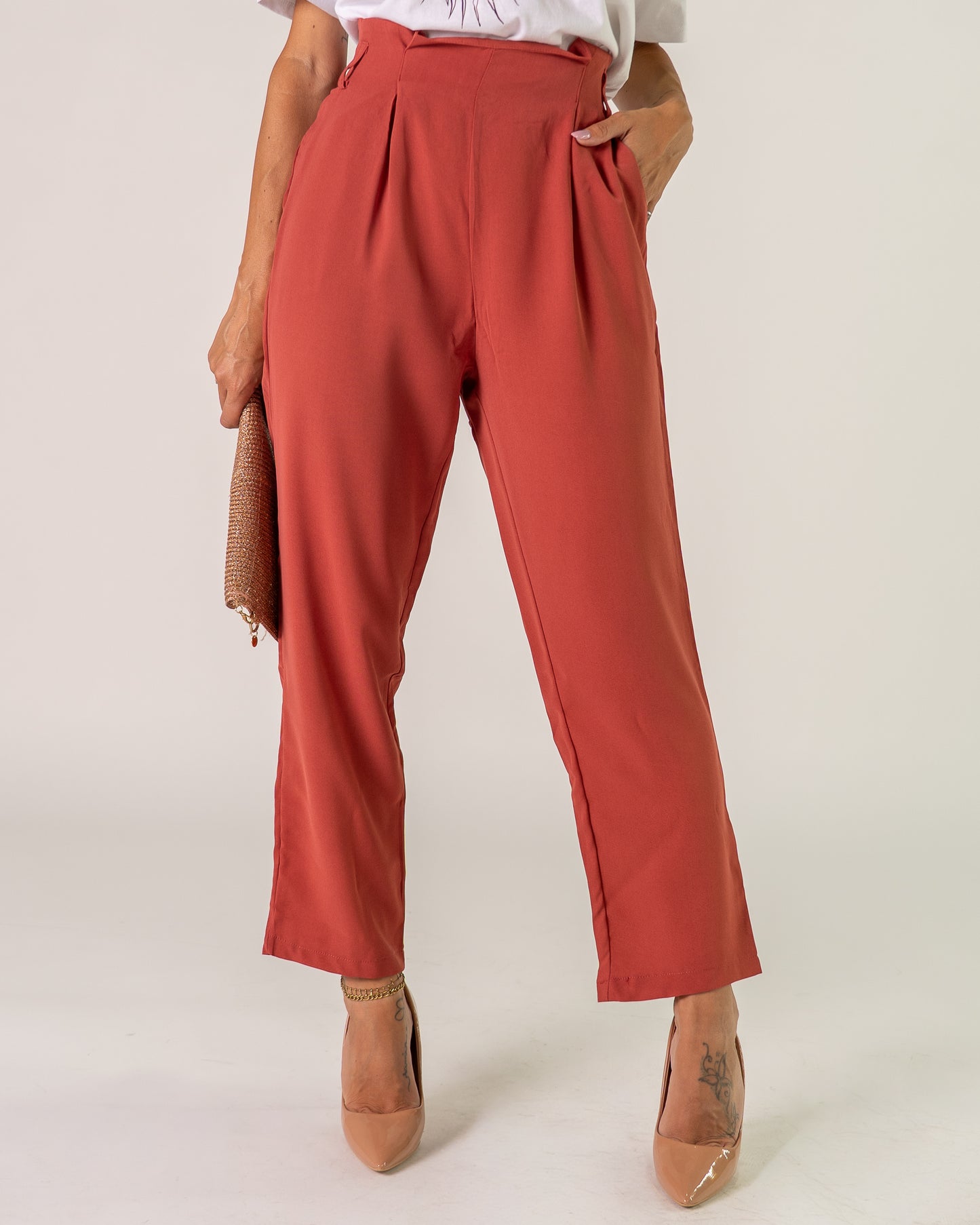 Pantaloni a Vita Alta con Pinces