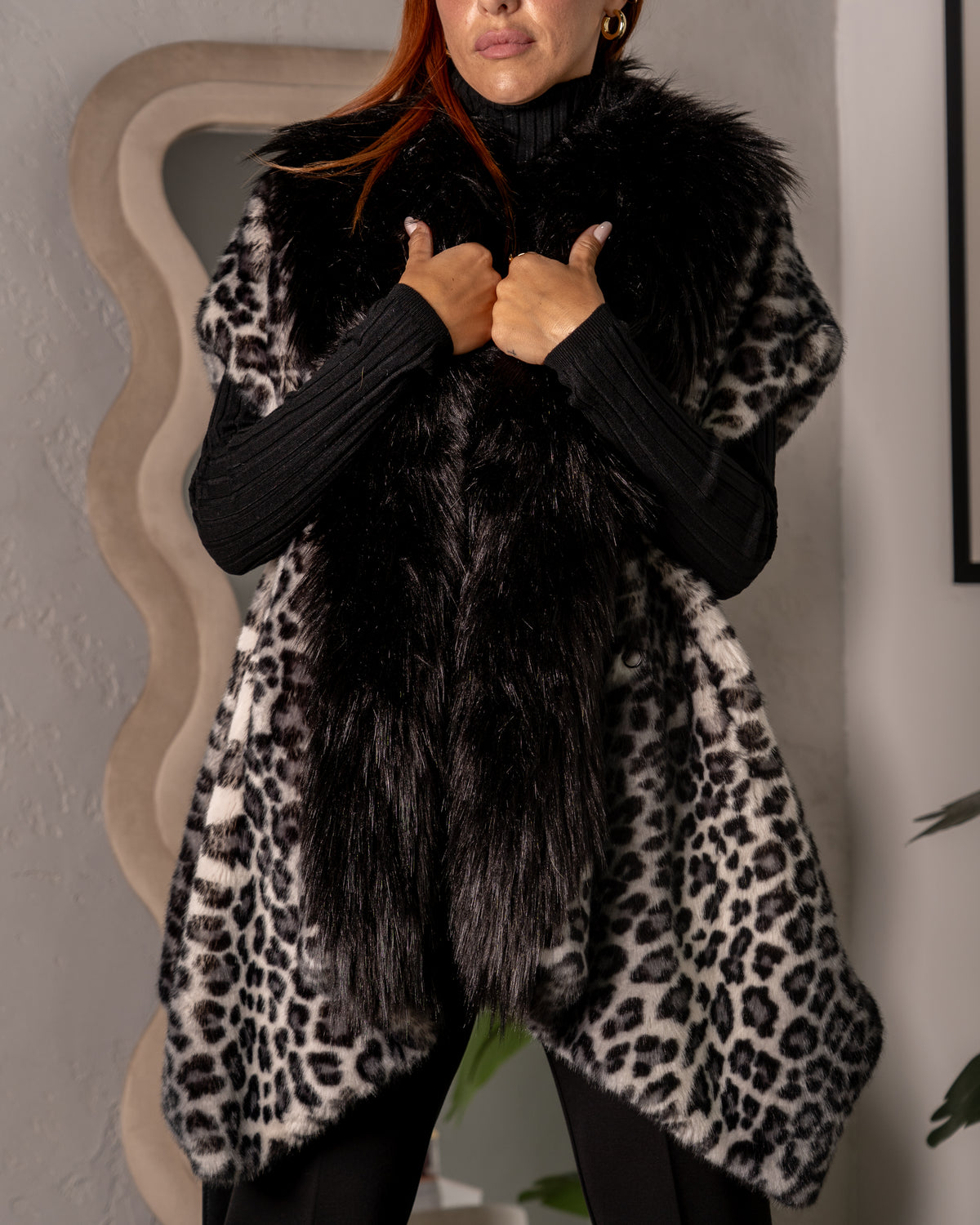Gilet con pelliccia fantasia animalier