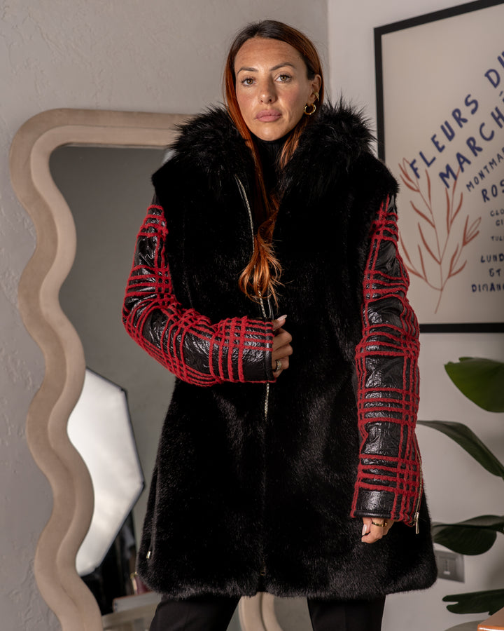 Cappotto fantasia con pelliccia