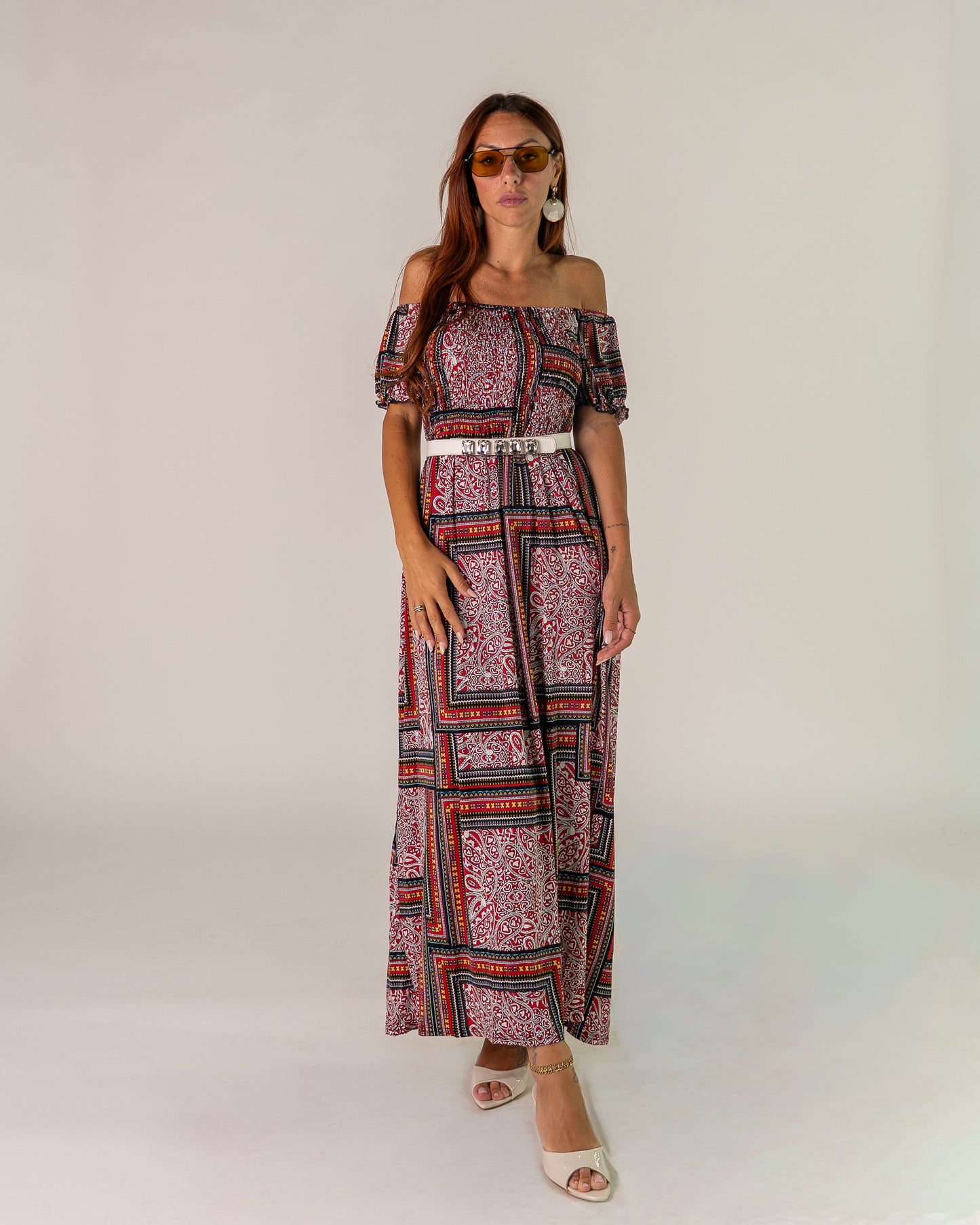Abito Bardot Boho Rosso