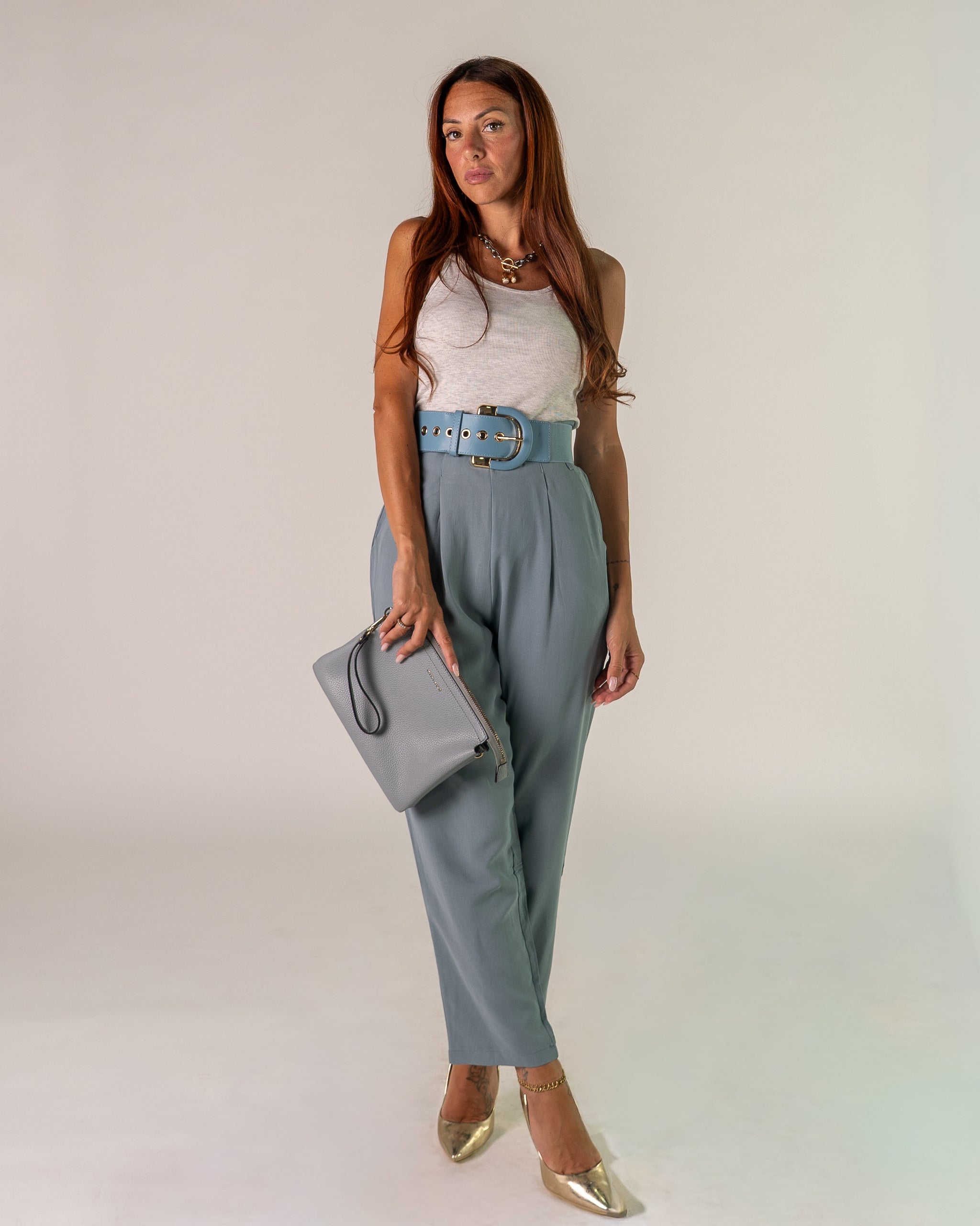Pantaloni a Vita Alta con Pinces