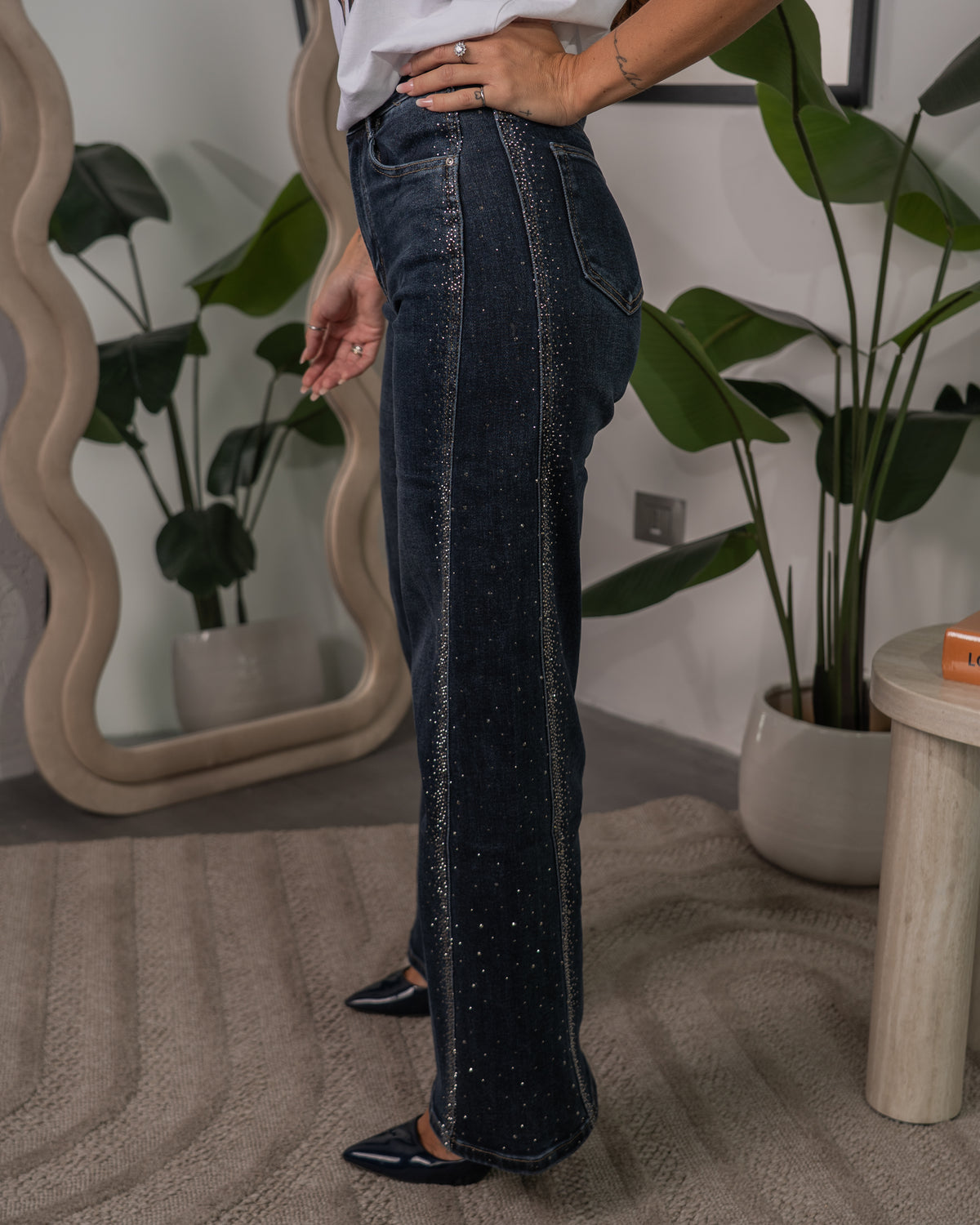 Jeans con Bande Laterali Scintillanti