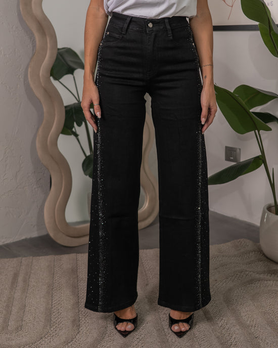 Jeans con Bande Laterali Scintillanti