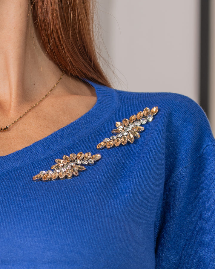 Maglia Rasata Blu Royal con Strass