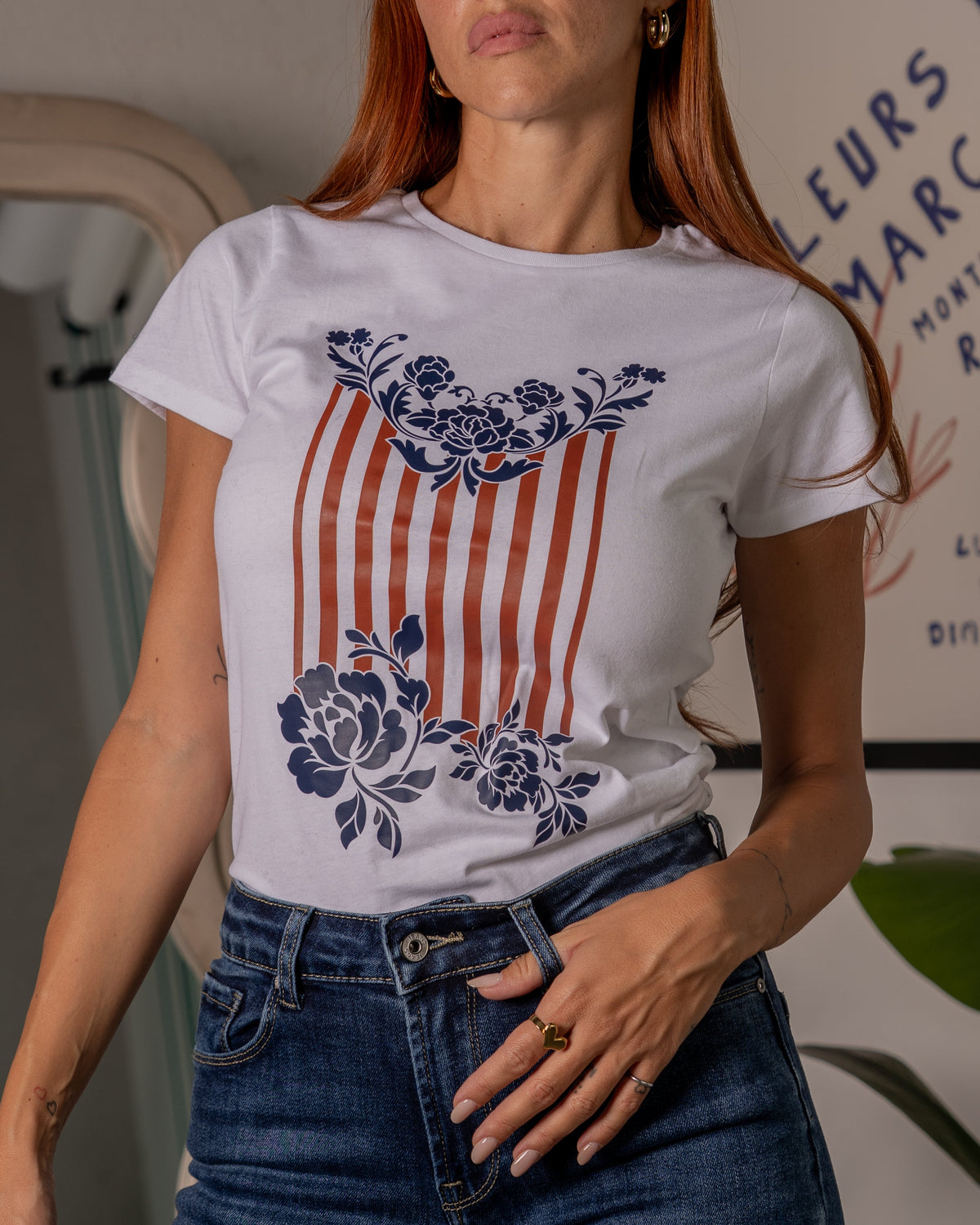 T-shirt Floreale con Griglia F/W