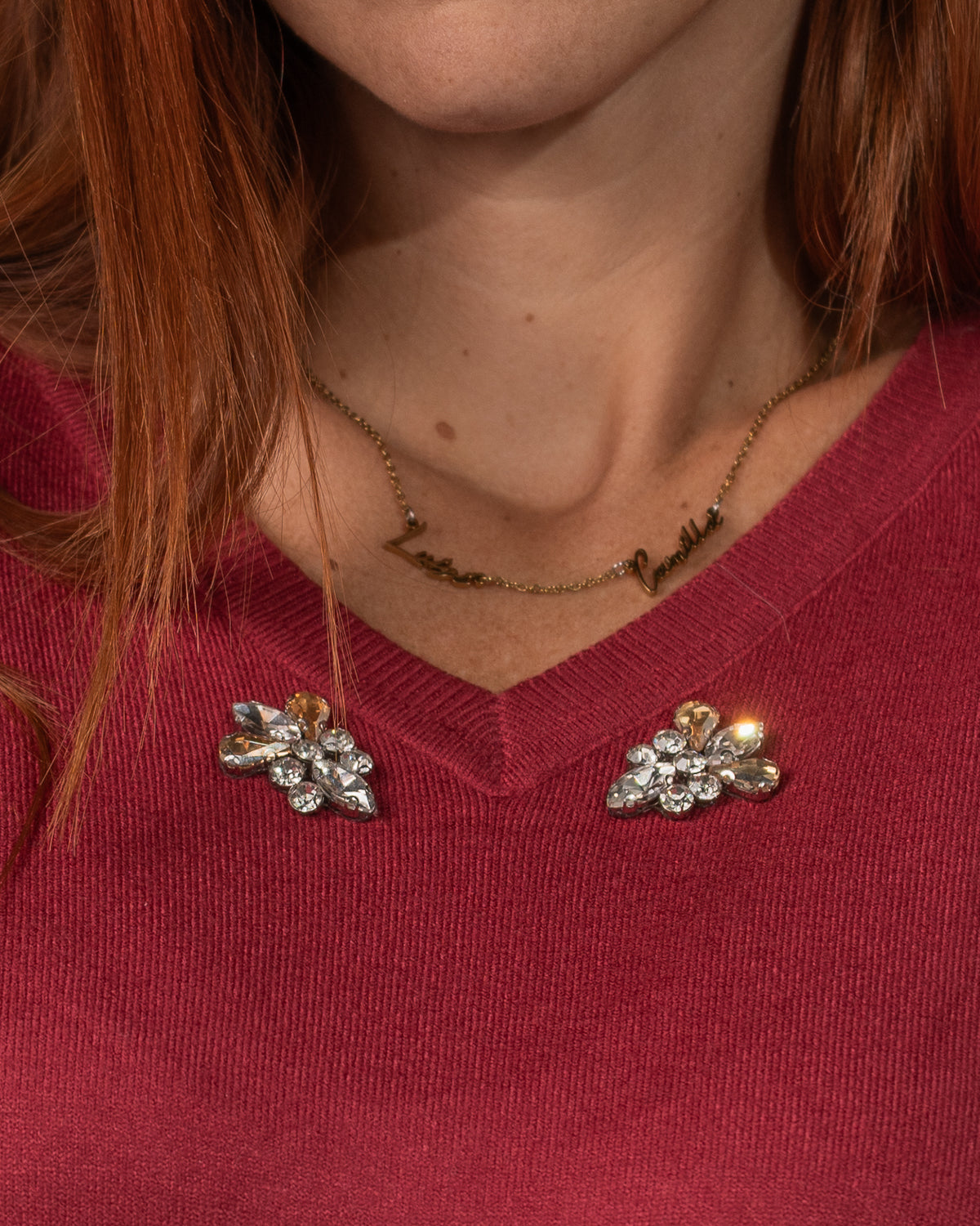 Maglia Rasata Bordeaux con Strass