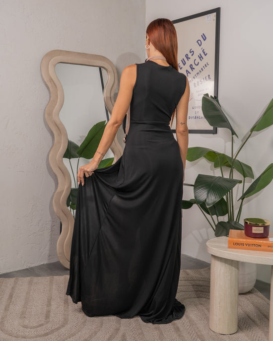 Abito Lungo Bicolore con Spacco