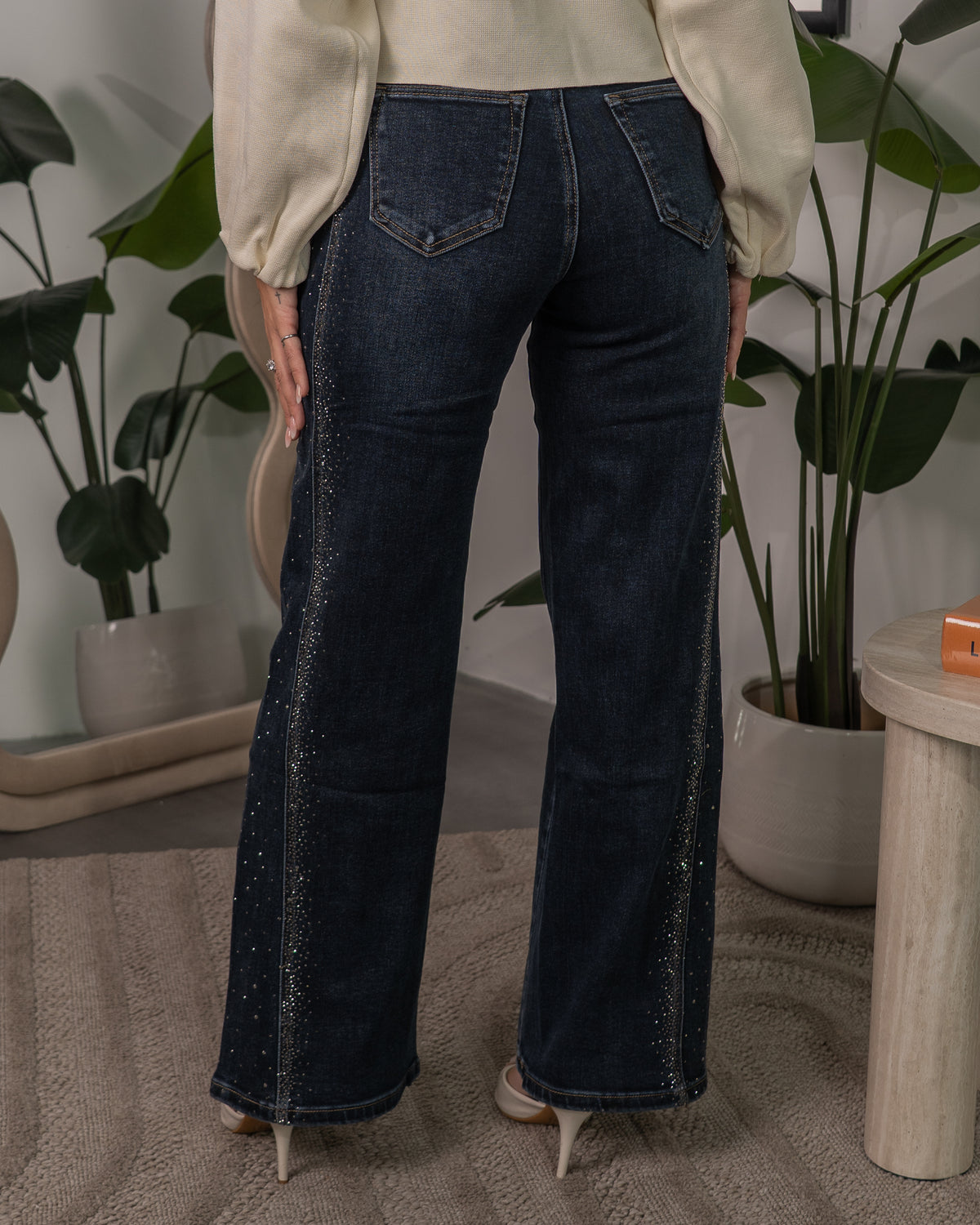 Jeans con Bande Laterali Scintillanti