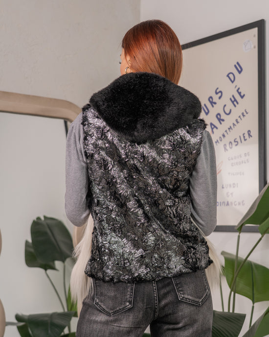Pelliccia Ecologica Smanicata Bicolore con Cappuccio