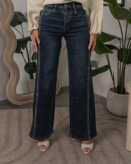 Jeans con Bande Laterali Scintillanti