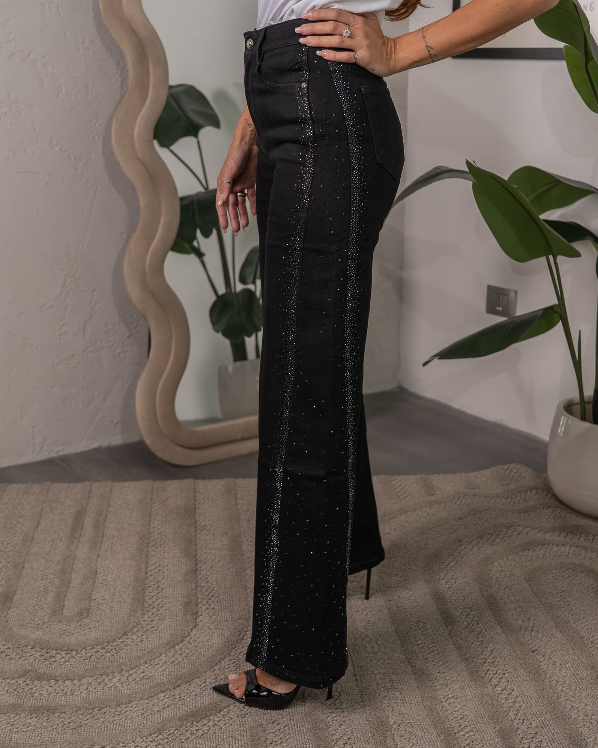 Jeans con Bande Laterali Scintillanti