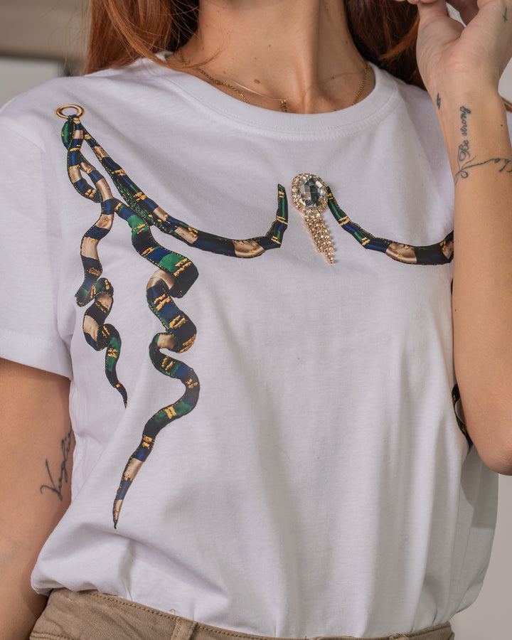 T-shirt Snakes & Rings con Spilla Gioiello